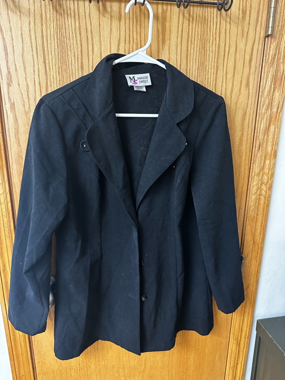 Maggie Sweet Women's Black Pea Coat - Classic Button-Front